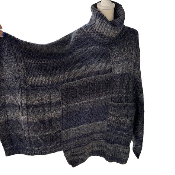 Ralph Lauren Denim & Supply Wool Patchwork Turtleneck Poncho Sweater Grey One Sz - Picture 7 of 8